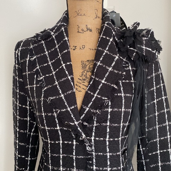 Carole Little Vintage Women Tweed Blazer Black White Jacket Plaid M Silk Blend - Picture 2 of 12